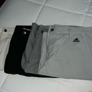 Men’s sz 36 Adidas dry fit golf shorts, white, black, gray, light grey. $20ea
